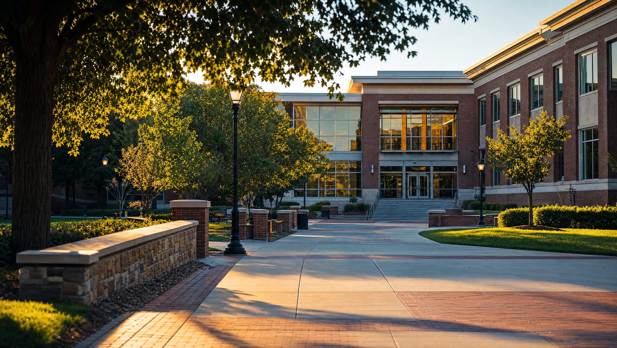 Sunlit campus walkway
