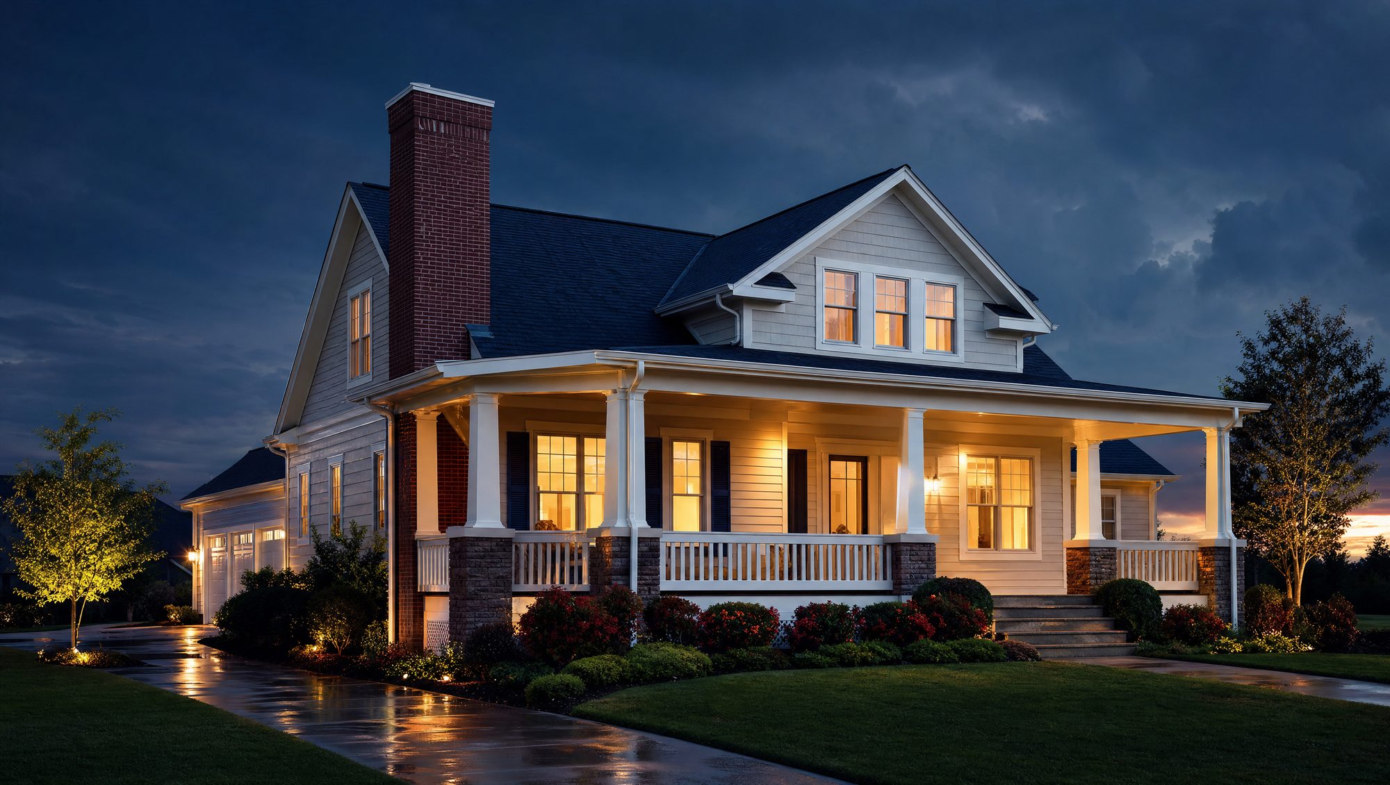 Suburban house in late afternoon light